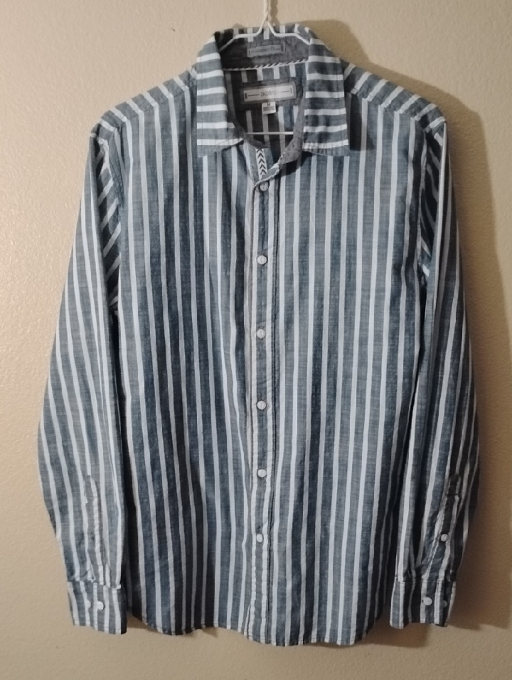 PD&C Men's Vertical Stripe Button-Down Shirt in Blue and White